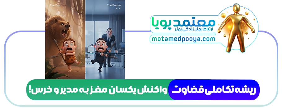 چگونه در برخورد اول جذاب باشیم؟ (اصول طلایی ساختن تأثیر اولیه مثبت) 2 مقایسه مکانیزم ترس مغز: رویارویی انسان اولیه با خرس در برابر انسان امروزی با مدیر