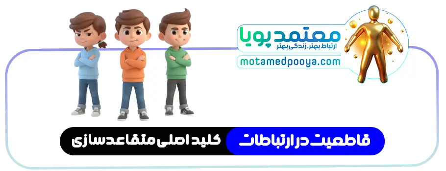 تصویر مفهومی قاطعیت در ارتباطات؛ تفاوت رفتار منفعل، پرخاشگر و قاطع